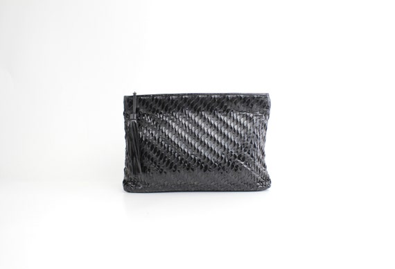 Vintage Intrecciato Leather Clutch Bag | Black Pa… - image 1