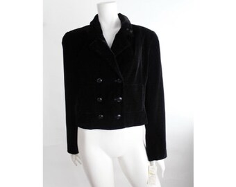 Vintage 1990s Velvet Jacket | Carlisle Black Velvet Blazer | Double Breasted Velvet Jacket | New with Tags | 10