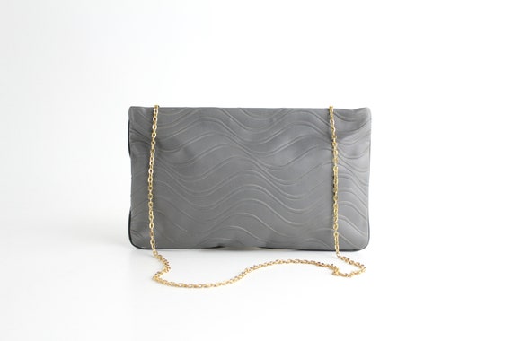 Never Used 1970s Etra Textured Leather Bag | Gray Leather Purse 