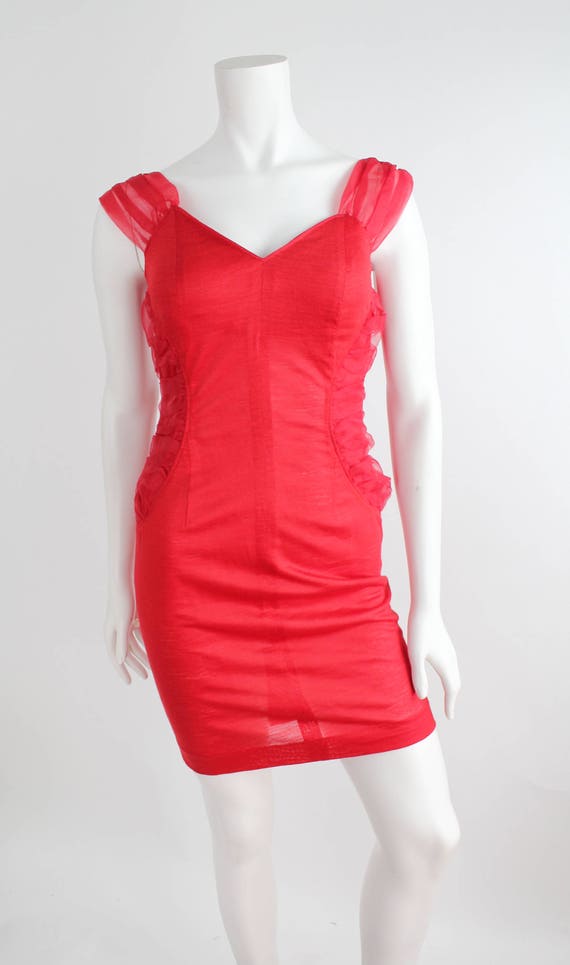 Vintage Sweetheart Red Mini Dress | Bandage Knit … - image 2