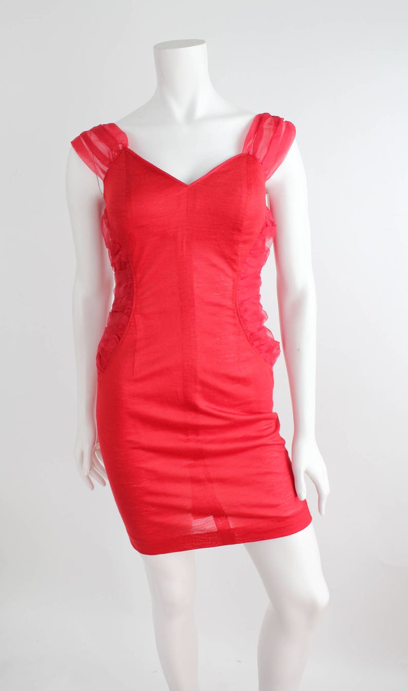 Vintage Sweetheart Red Mini Dress Bandage Knit Dress Lipstick Red Party Dress xxs-xs image 2