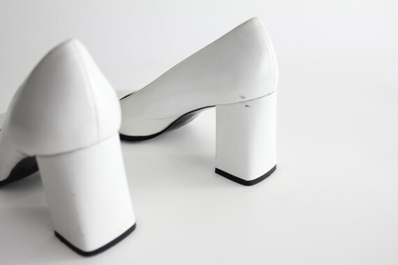Sz 7 Vintage Charles Jourdan Bis Square Toe Shoes Minimal Chunky White Leather Squared Toe Pumps 37.5 Etsy New Zealand