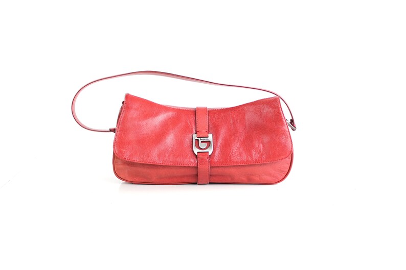 BYBLOS Red Leather Baguette Bag Y2K Leather Shoulder Bag Vintage Byblos Leather Handbag Made in Italy image 2