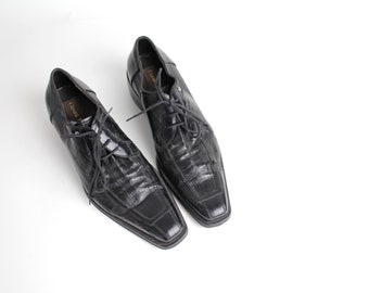 size 7.5 Men's Vintage Cesare Paciotti Black Leather Oxfords | Square Toe Leather Shoes  | 40