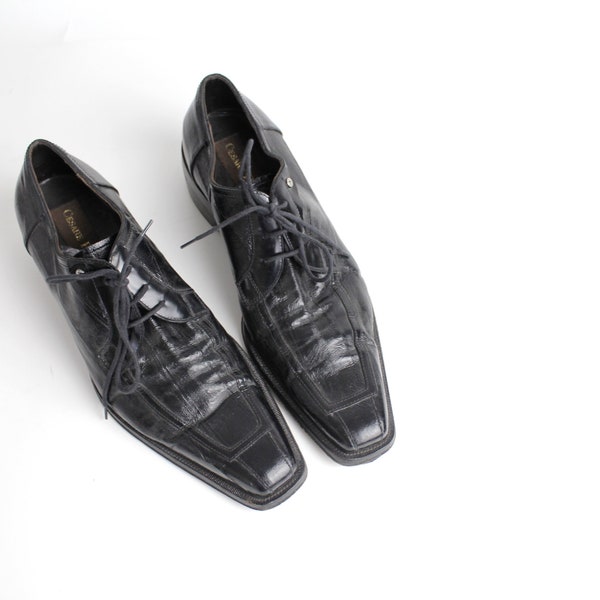 size 7.5 Men's Vintage Cesare Paciotti Black Leather Oxfords | Square Toe Leather Shoes  | 40