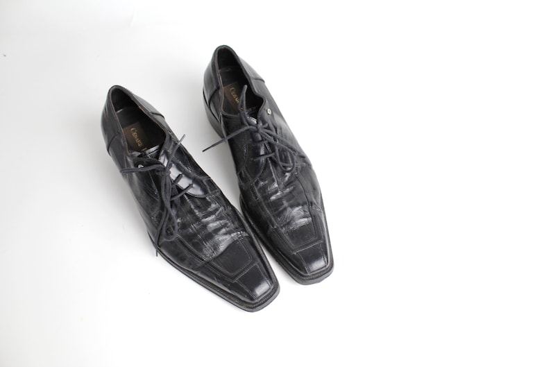 size 7.5 Men's Vintage Cesare Paciotti Black Leather Oxfords Square Toe Leather Shoes 40 image 1