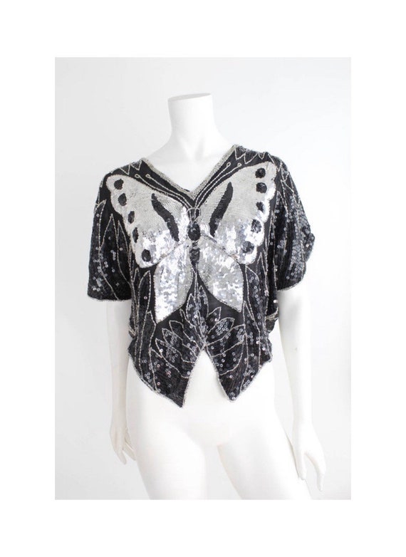 70s Vintage Silk Blouse | Sequin and Silk Draped … - image 1