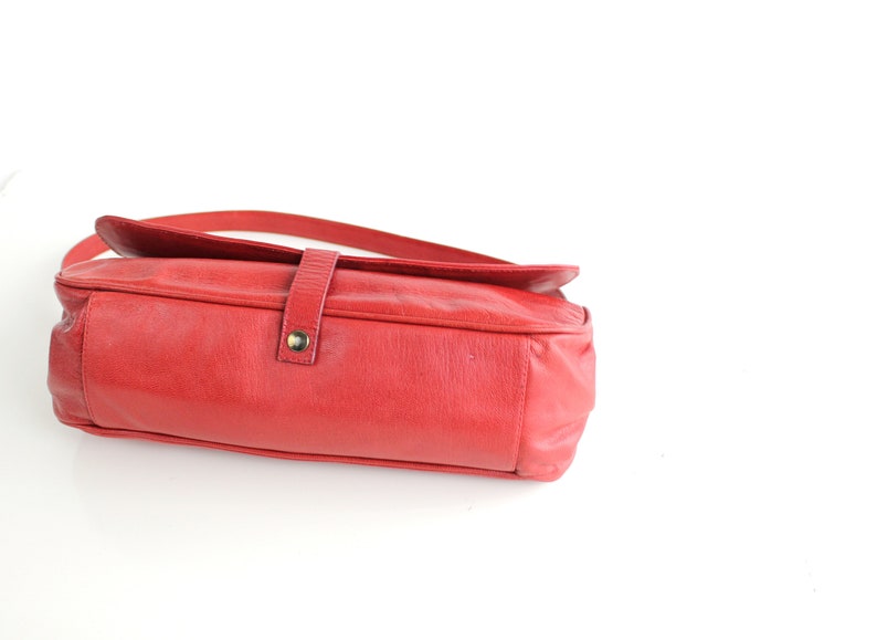 BYBLOS Red Leather Baguette Bag Y2K Leather Shoulder Bag Vintage Byblos Leather Handbag Made in Italy image 6