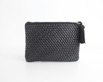 Vintage Intrecciato Leather Sharif Clutch Bag | Woven Leather Clutch | Woven Leather Zip Purse