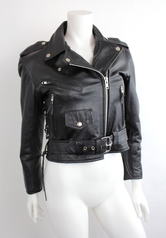 Vintage 1980s Black Leather Jacket | Cropped Leather Jacket