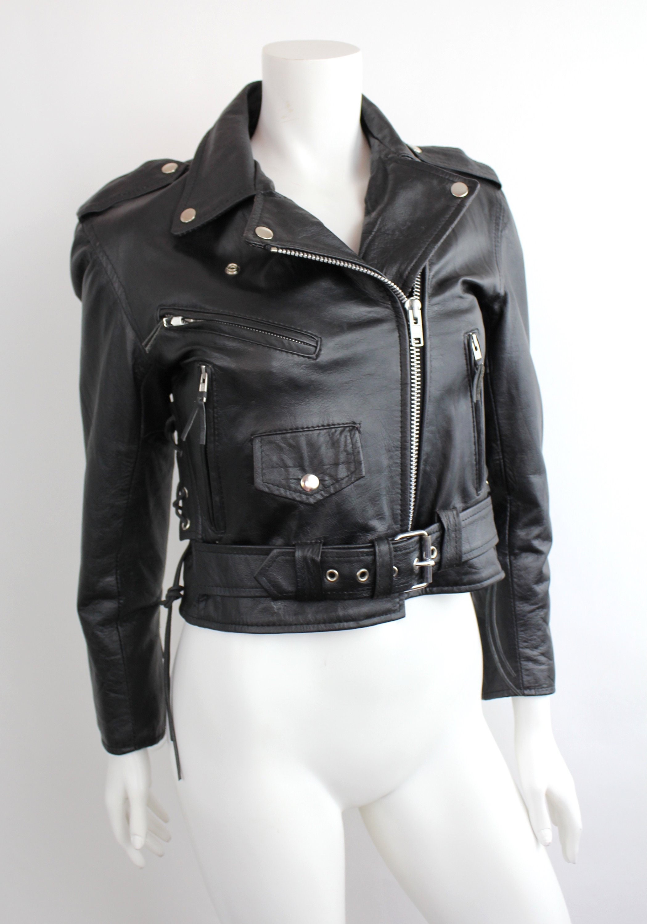 ジャケット・アウター Vintage tight leather jacket Vintage 1980s Black Leather Jacket | Cropped Leather Jacket