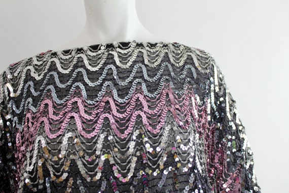 Vintage 1980s Sequin Draped Blouson | Bateau Neck… - image 8