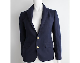 Vintage 1980s Nautical Jacket | Preppy Wool Blend Blazer | Navy Blue Blazer | XS