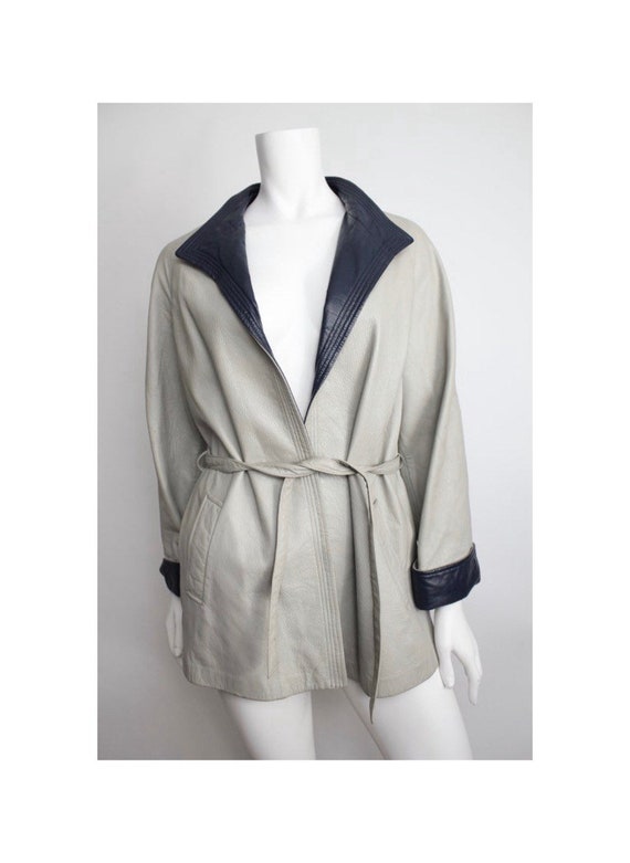 Vintage Gray Leather Jacket | 1960s Belted Leathe… - image 1