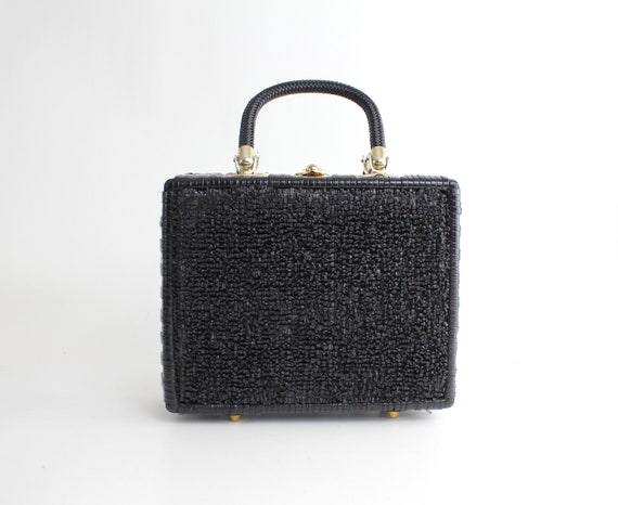 Vintage 1960s Textured Rattan Handbag | Large Lac… - image 3