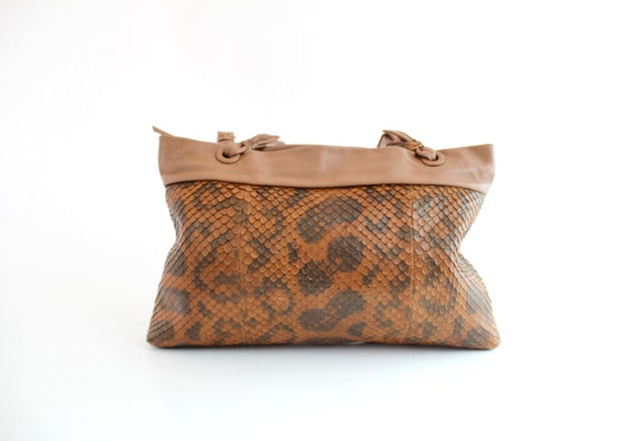 Vintage Python Embossed Leather Tote Bag | Large … - image 1