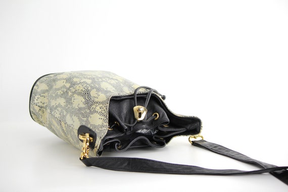 Vintage 1980s Leather Cinch Bag | Embossed Snakes… - image 7