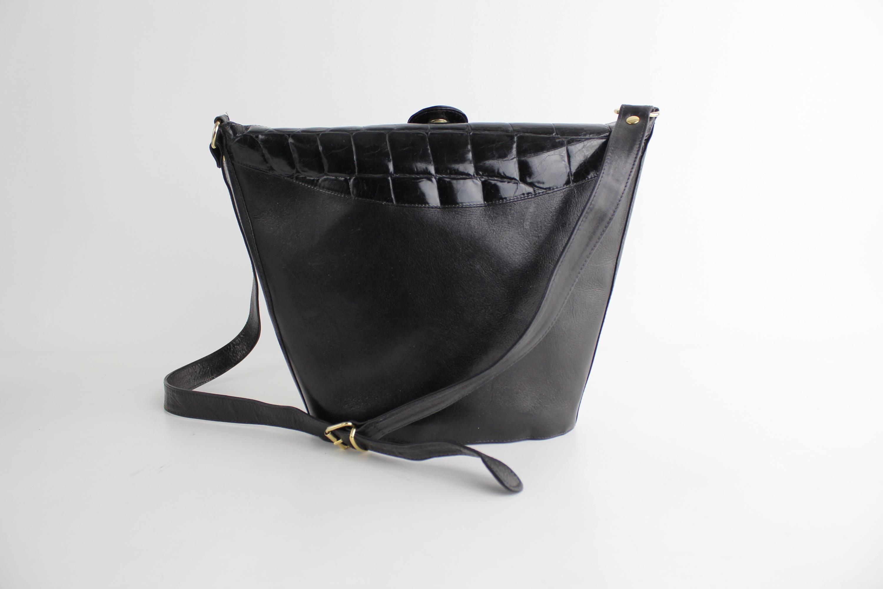Vintage Large Italian Leather Bag | 80s Croc Embossed Leather