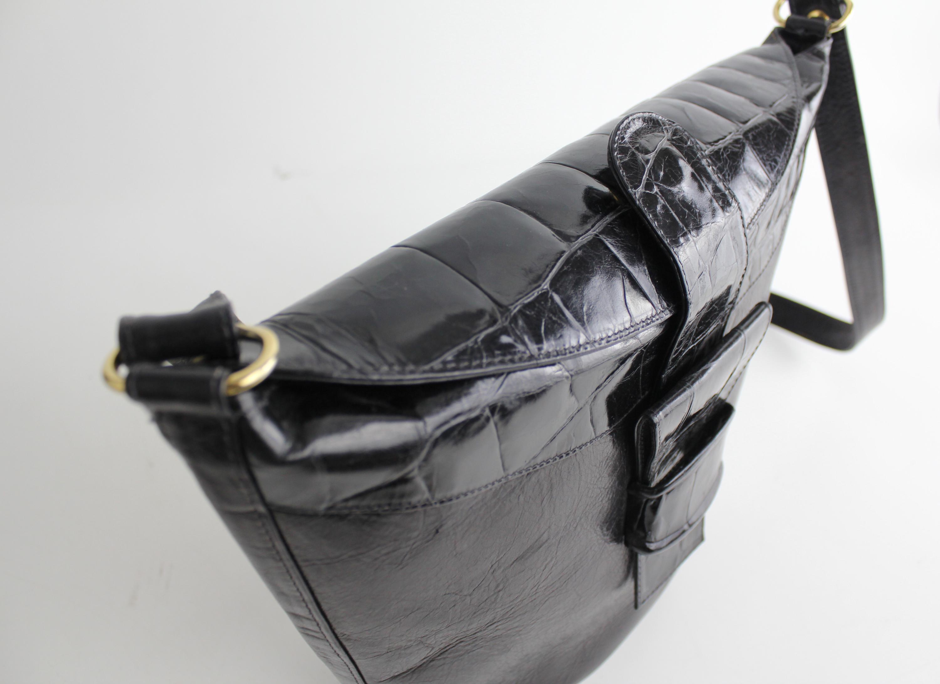 Vintage Large Italian Leather Bag | 80s Croc Embossed Leather