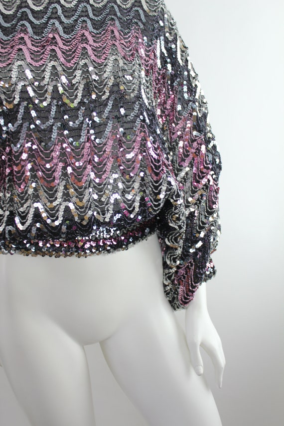 Vintage 1980s Sequin Draped Blouson | Bateau Neck… - image 7