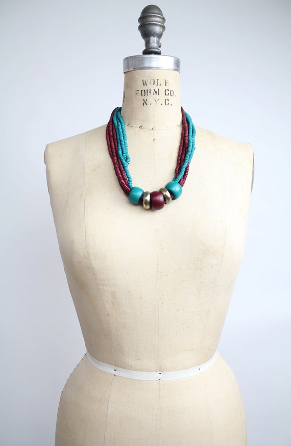 Painted Bone Beaded Necklace  | Vintage Multi-Str… - image 3