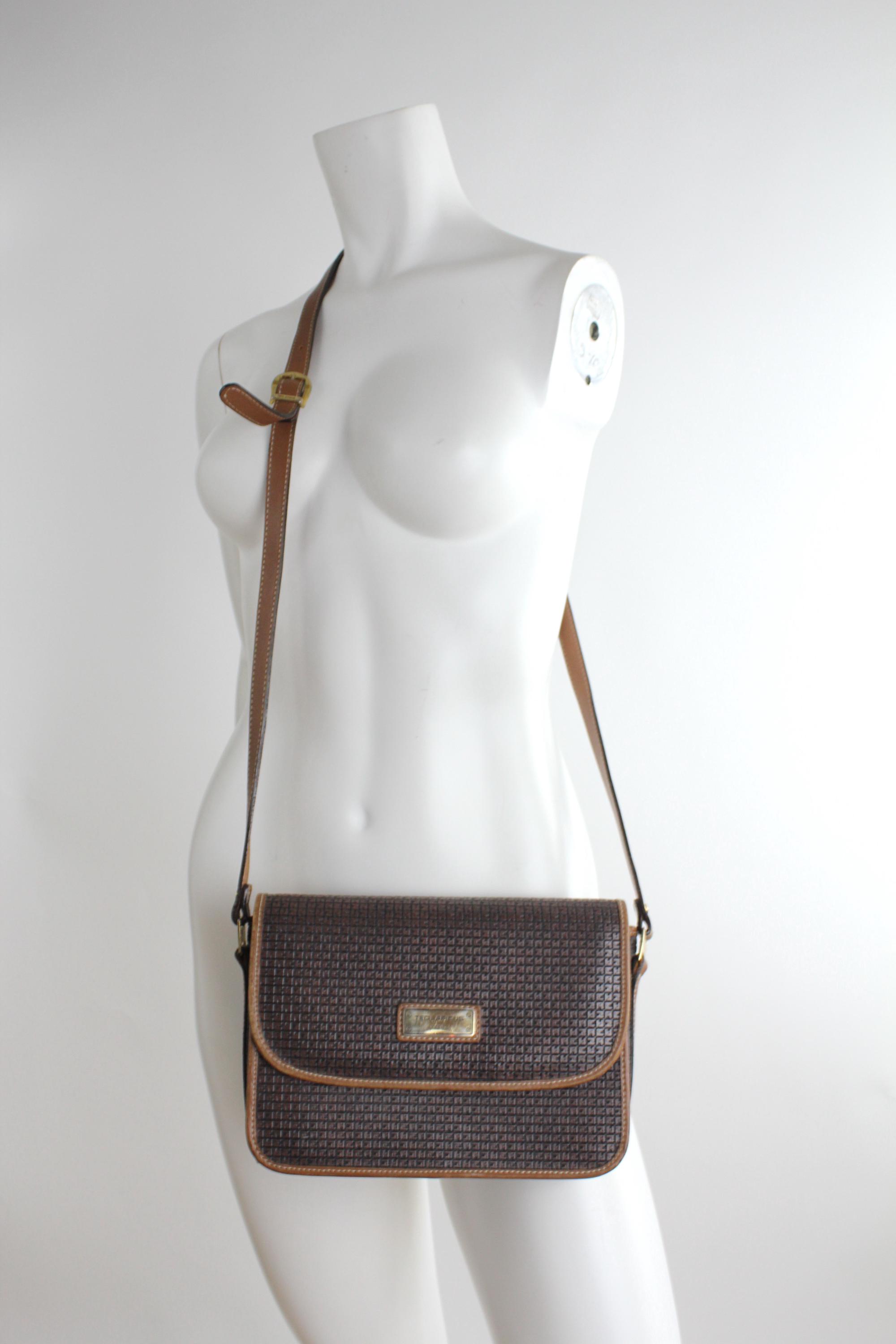 Vintage Ted Lapidus Monogrammed Leather Shoulder Bag | 1980s