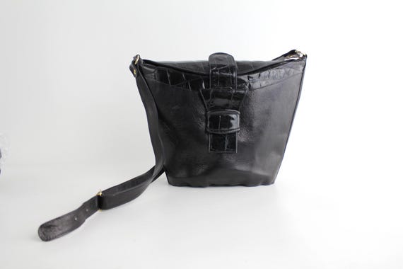 Vintage Large Italian Leather Bag | 80s Croc Embossed Leather