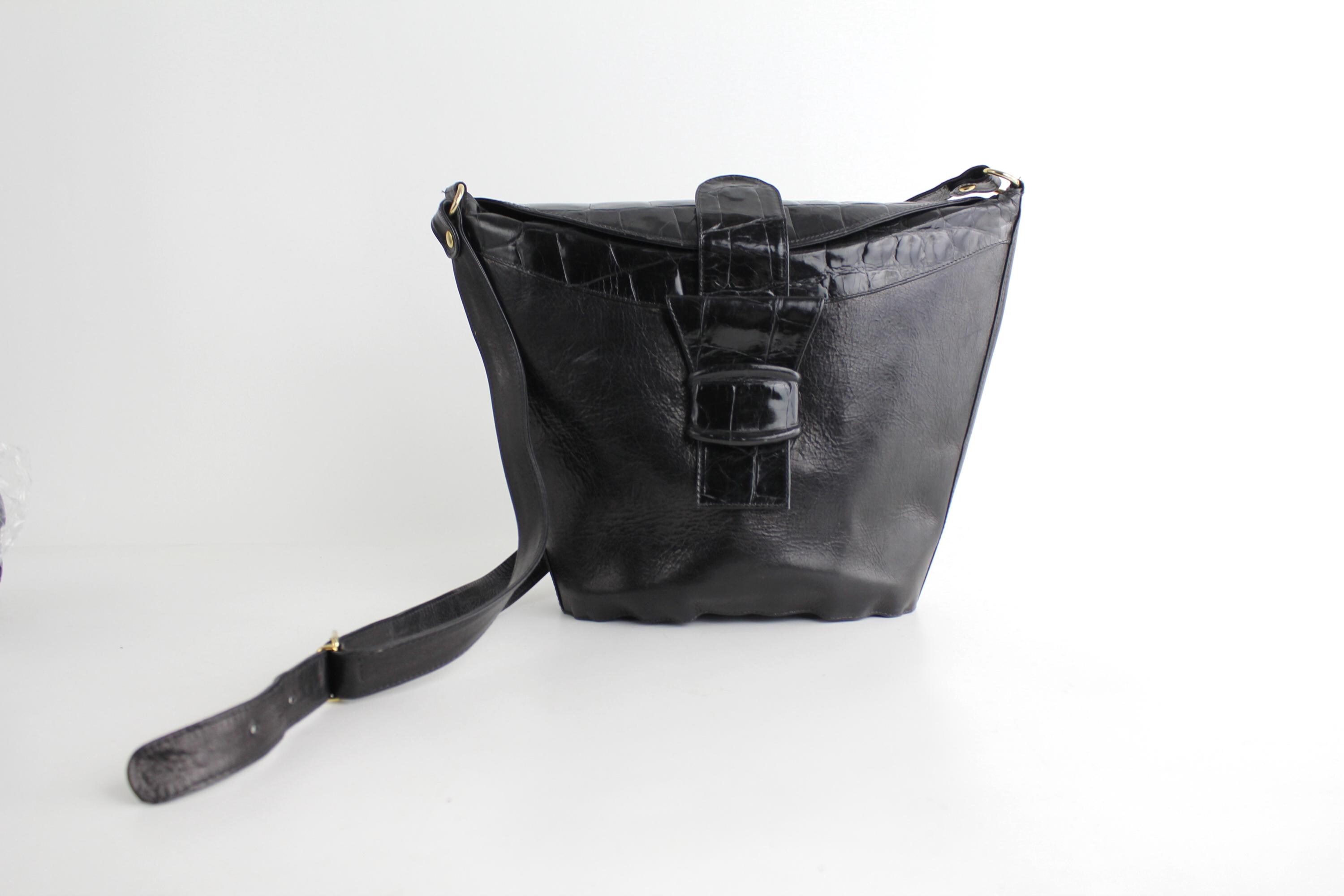 Vintage Large Italian Leather Bag | 80s Croc Embossed Leather