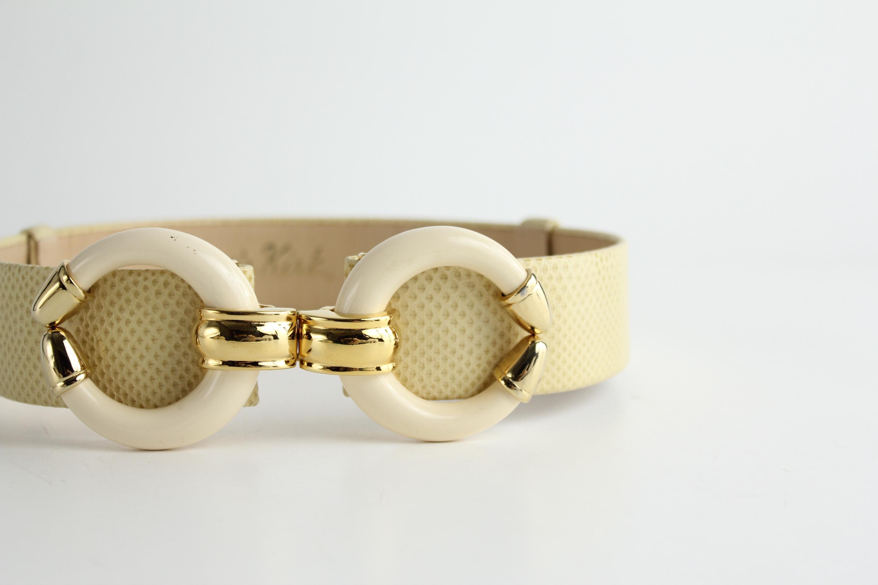 Vintage 1980s Alexis Kirk Lizard Leather Belt | Cream  display picture 1