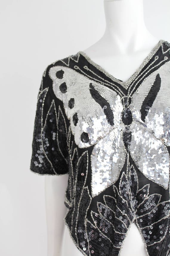 70s Vintage Silk Blouse | Sequin and Silk Draped … - image 5