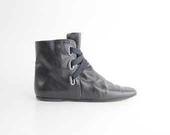 Stivaletti vintage in pelle nera italiana taglia 7.5 / Scarpe stringate in pelle liscia Fausto Santini / Stivali punk all'avanguardia / 38