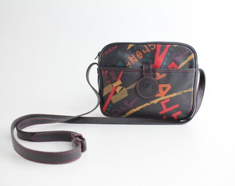Vintage 1980s Carlos Falchi Leather Purse | Modern Art Style Leather Shoulder Bag | Colorful Leather Crossbody Bag