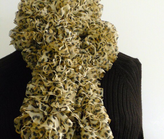 Items similar to Knitted Ruffled Frilly Fashion Scarf Animal Print on Etsy