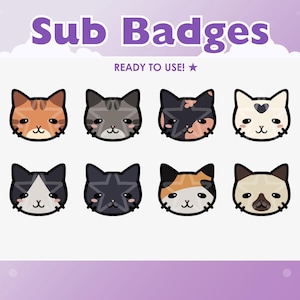 CUTIE CATS sub badges set (8) - Twitch sub badges, kawaii badges, cute sub badges, cat sub badges, kitten sub badges, stream and gaming