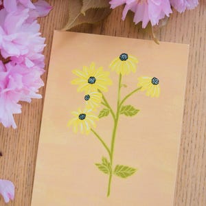 Carte de voeux florale de Susan aux yeux noirs de Zazzle.be Liste d'envies Vous avez des idées ? Art floral botanique | Blanc à l'intérieur | Une seule carte ou un lot de 5