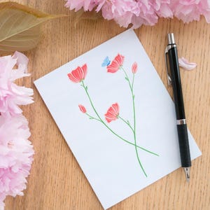 florale de pavot de <br> Vous avez des idées ? Art floral botanique | Blanc à l'intérieur | Une seule carte ou un lot de 5