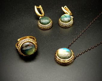 Set Gioielli Orientali - Collana E Orecchini Con Perle E Strass, Tono Oro, Etnico
