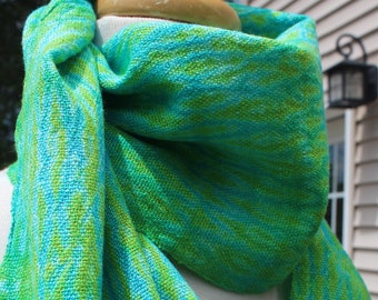 Hand Woven, Scarf, Shibori, Blue, Green, Turquoise, Cotton, Rayon, Original