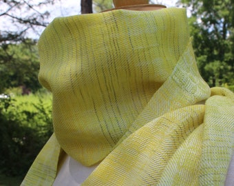 Handwoven Scarf, Yellow, White, Tencel