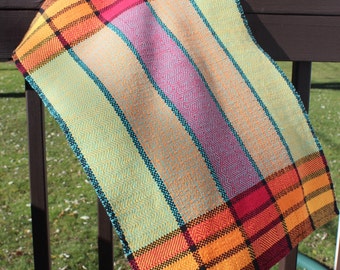 Sunshine Turquoise Kitchen Towel, Handwoven, Woven, Red, Orange, Yellow, Blue, Cotton, Kitchen, Tea, Towel, Twill, Decor