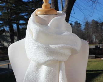 Handwoven Scarf, Scarf, Wide, Tencel, Hand Woven, White, Long
