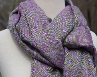 Fine Echo, Handwoven Scarf, Long, Tencel, Hand Woven, Woven, Hand Dyed, Original, Diamond, Purple, Green, Blue, Pink