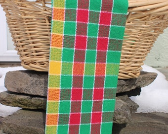 Christmas Check Kitchen Towel, Handwoven, Woven, Red, Green, Yellow, White, Tea Towel