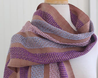 Handwoven Tencel Scarf: Purple Huck Lace, Long & Wide
