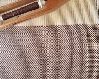 Brown Spring Time Kitchen Towel, Handwoven, Woven, White, Brown, Cotton, Kitchen, Tea, Towel, Twill, Basket Weave, Kitchen Decor