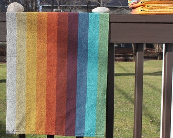 Technicolor Black Kitchen Towel, Handwoven, Woven, Brown, Rust, Orange, Yellow, Green, Blue, White, Cotton, Kitchen, Tea, Towel, Rainbow