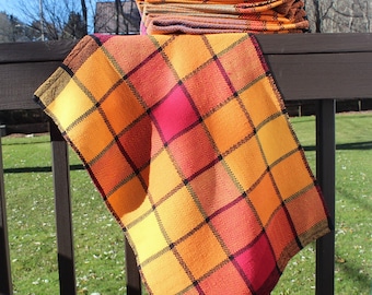 Sunshine Kitchen Towel, Handwoven, Woven, Red, Orange, Yellow, Black, Cotton, Kitchen, Tea, Towel, Twill, Decor