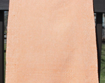Orange Spring Time Kitchen Towel, Handwoven, Woven, White, Orange, Cotton, Kitchen, Tea, Towel, Twill, Basket Weave, Kitchen Decor