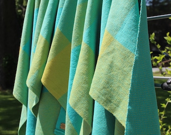 Turquoise and Lime Kitchen Towel, Handwoven, Woven, Turquoise, Blue, Green, Lime, Cotton, Kitchen, Tea, Towel, Kitchen
