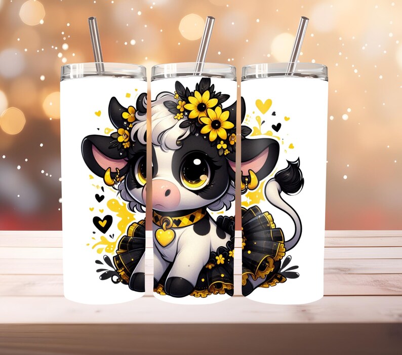 Yellow Sunflower Ballerina Highland Cows Clipart, 24 PNG Baby Animal